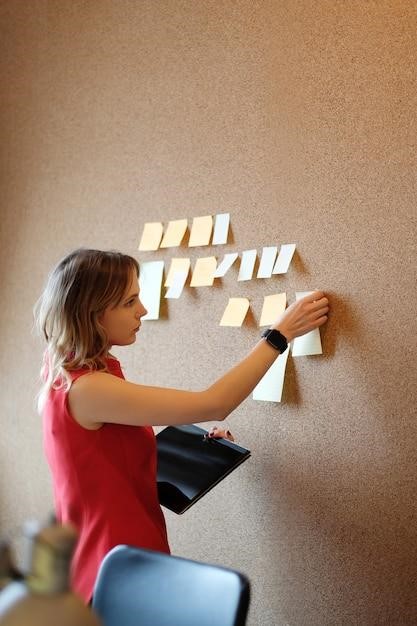 Girl sticking notes